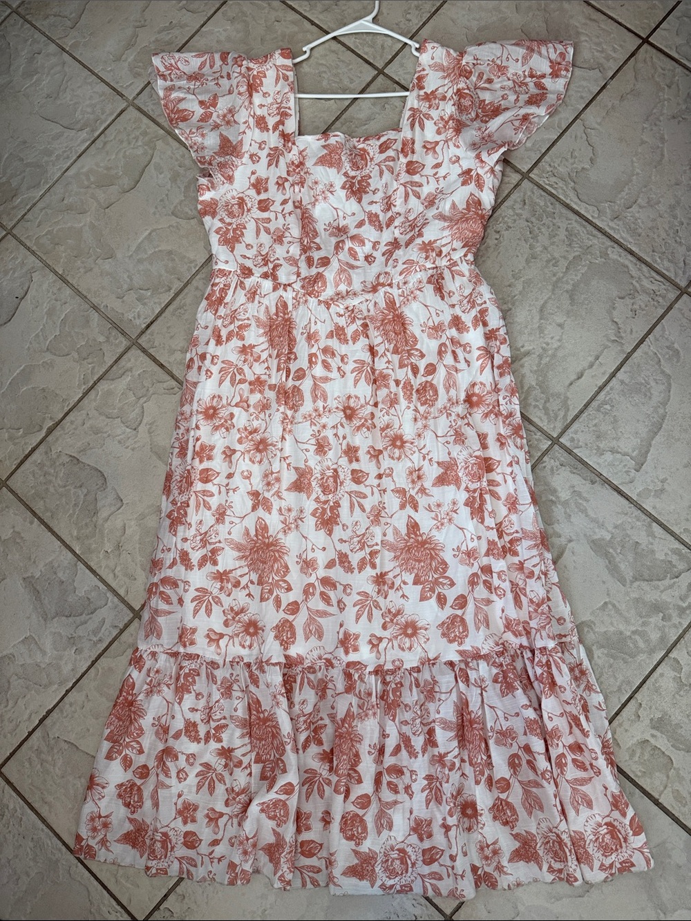 White Midi Dress with Dusty Rose Floral Print